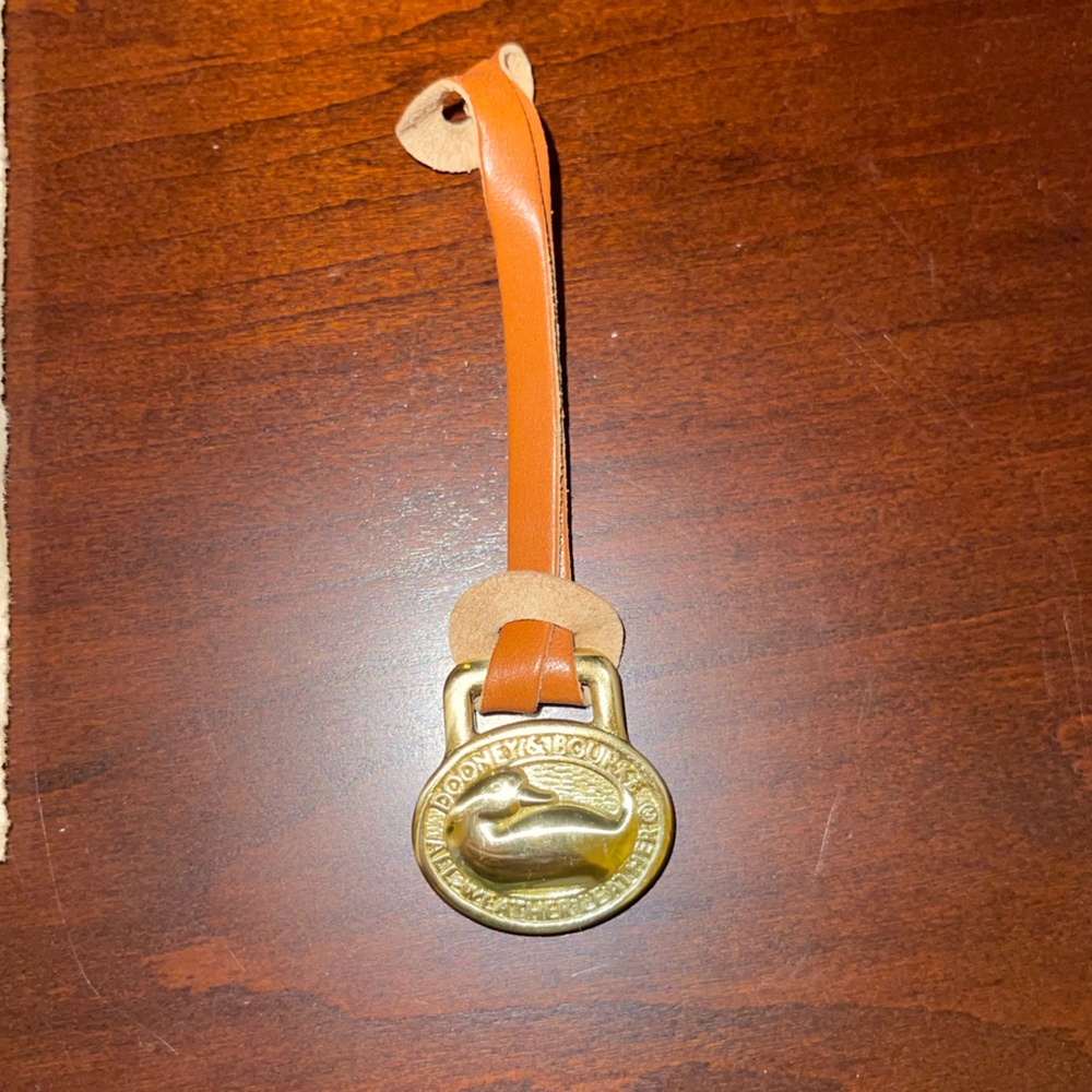 Dooney & Bourke Tan Leather Key Fob with Gold Medallion